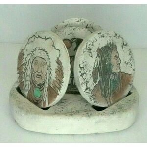 Shapes of Clay Four Indian Coasters and Stand by Stan Ash of Mt. St Helens